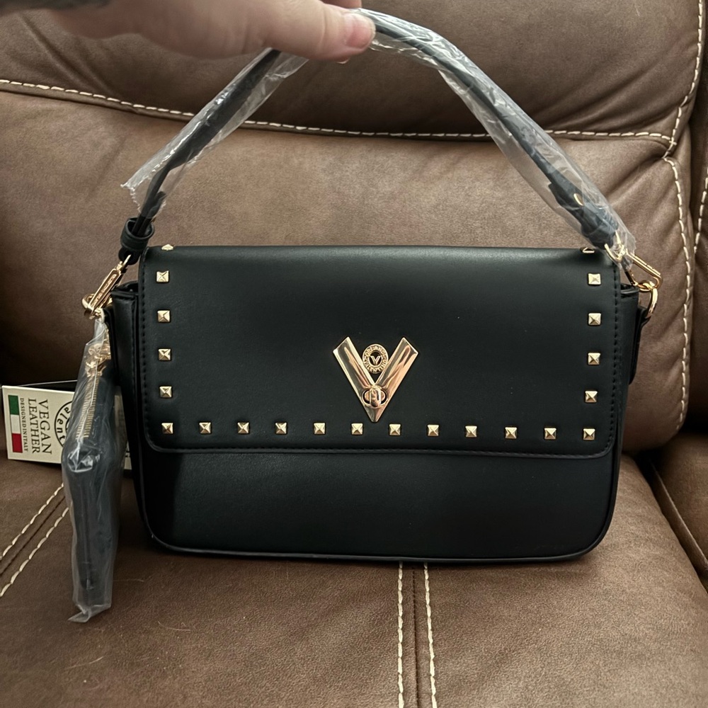 Valentino Orlandi Black Shoulder Bag with Gold Accents